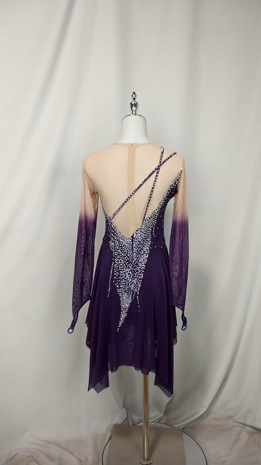 Eiskunstlaufkleid für Mädchen, langärmliger, handgefertigter Tanzanzug für Frauen, Trainingsoutfit fürs Eislaufen