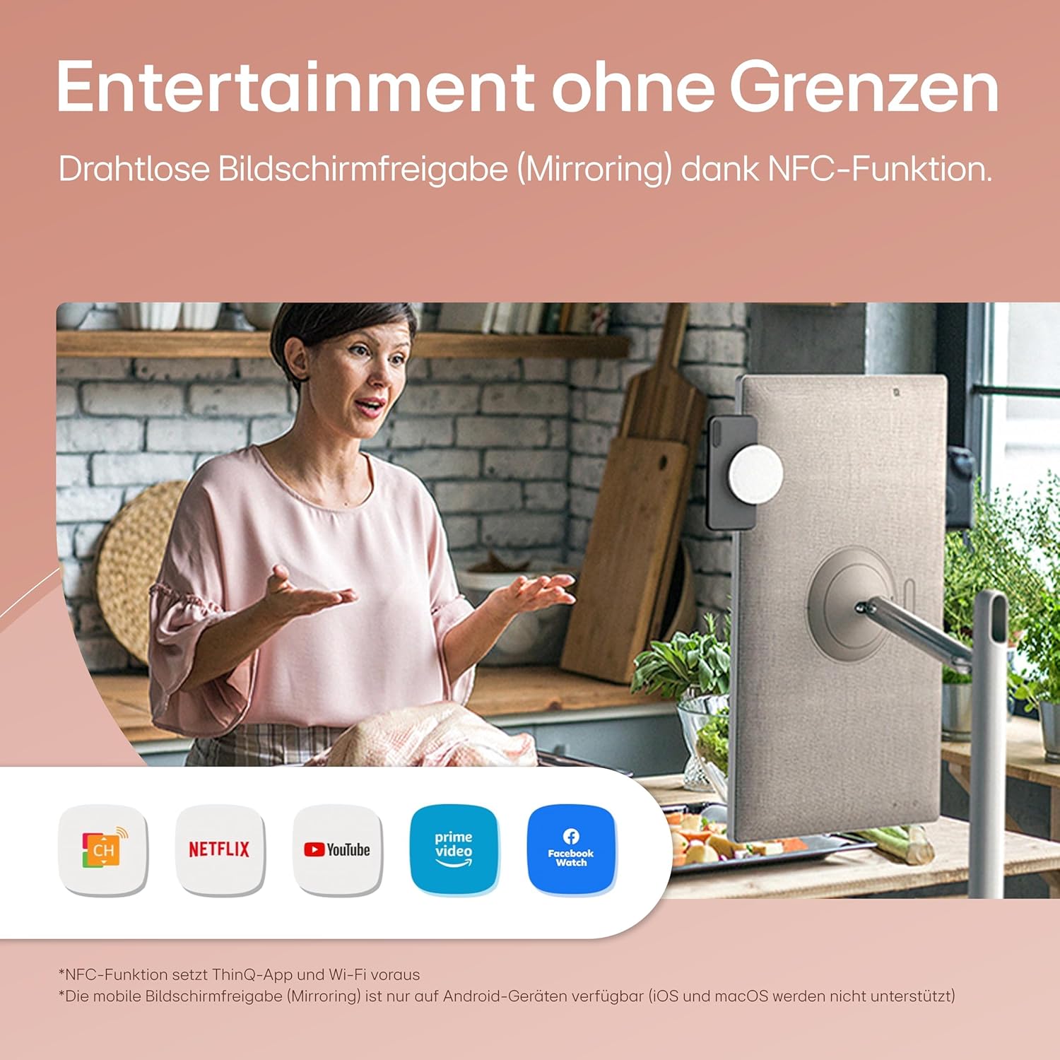 LG 27ART10 TV 68cm (27 Zoll) Lifestyle TV StanbyME (Touch Screen, 60 Hz, integrierter Akku, Streaming Apps), Beigefarben