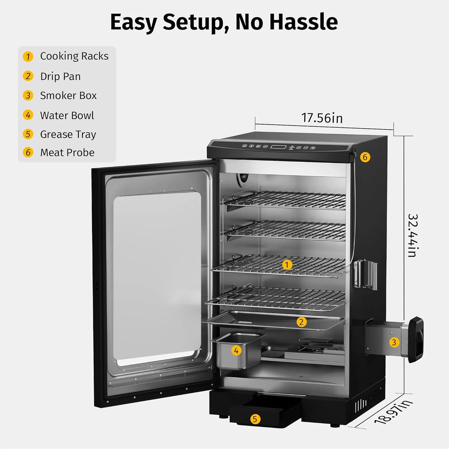 EAST OAK 30 Outdoor Electric Smoker | Built-in meat probe. smokes up to 6 times longer in a single load. side loader for uninterrupted smoking