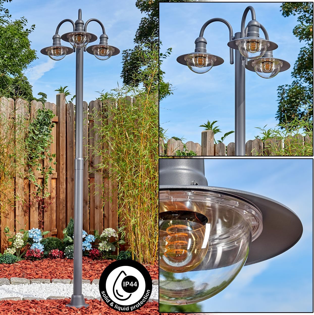 HOFSTEIN Kandelaber Elima, Außenwegeleuchte aus Metall/Kunststoff in Anthrazit/Klar, Wegeleuchte im Vintage/Antik/Landhaus-Design für Garten, Wegbeleuchtung, Außenbereich, Höhe 200 cm, E27, IP44