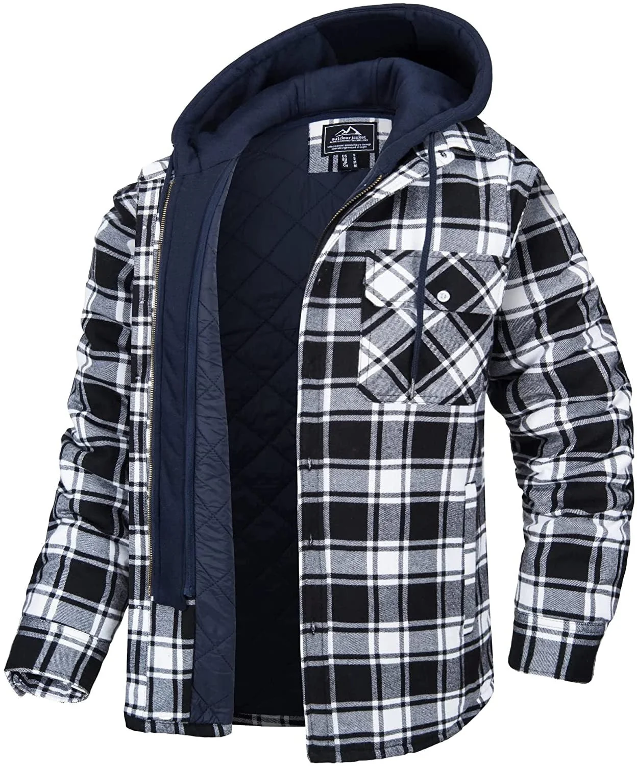 Herren-Kapuzenjacke mit Karomuster | Warm gef��ttert