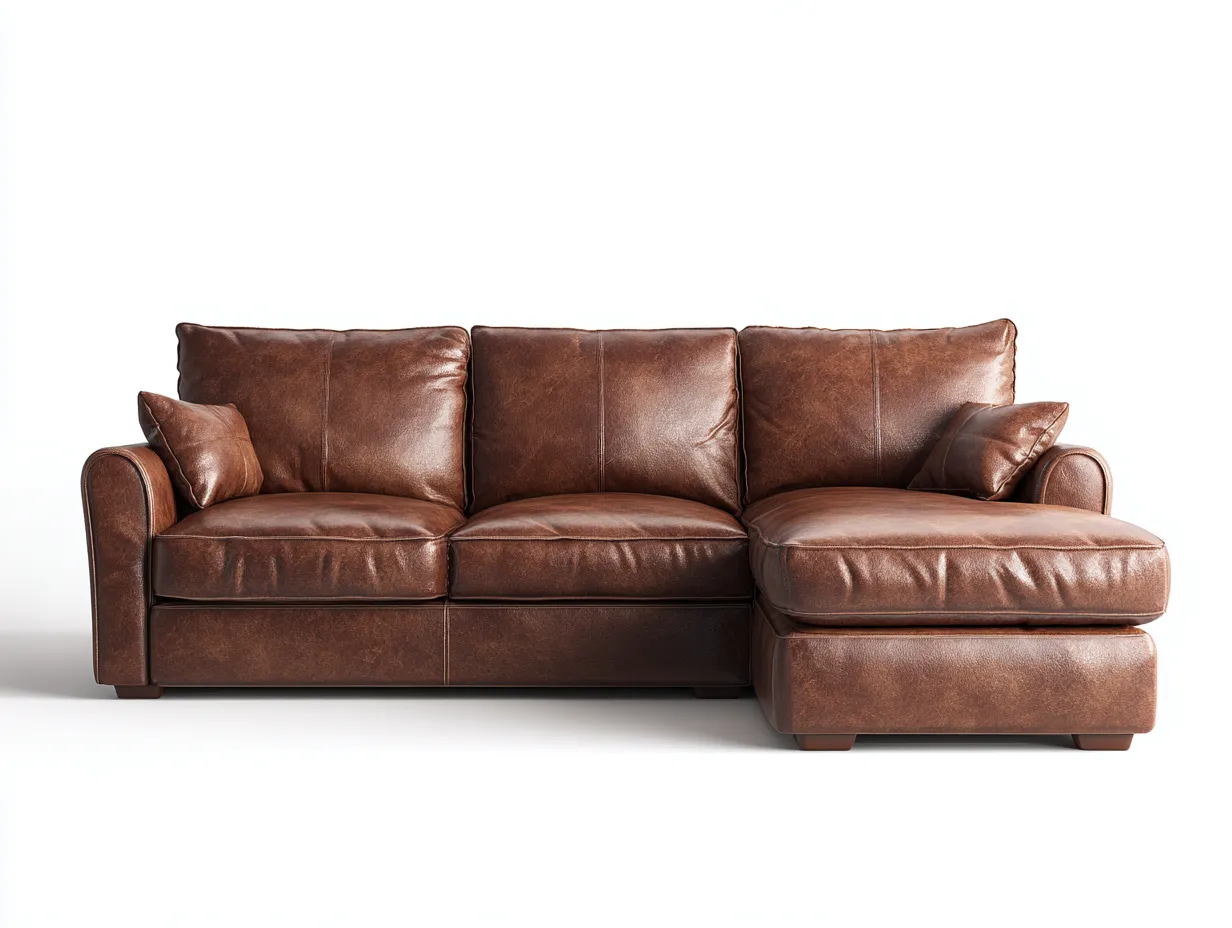 Ecksofa-Leder-Holz-274x174x87 cm-Braun-Klassischer Wohnstil