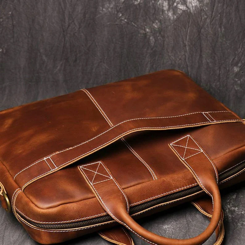 Personalized 16�� Leather Briefcase  Messenger Bag