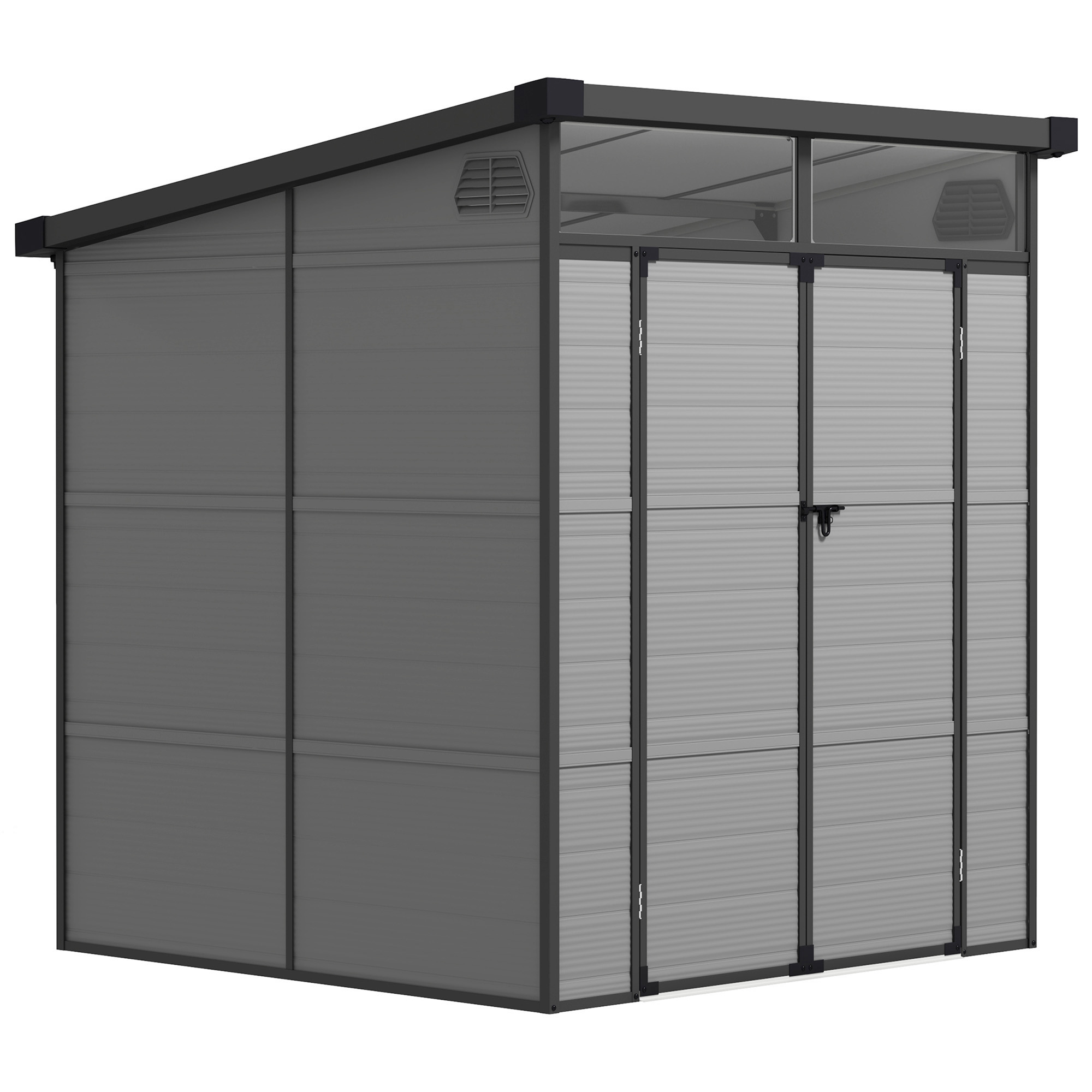 Outsunny 1,9 x 1,9 m Tuinschuur, Opslagschuur uit Kunststof, met Afsluitbare Deuren, 2 Ventilatieopeningen, Lichtgrijs