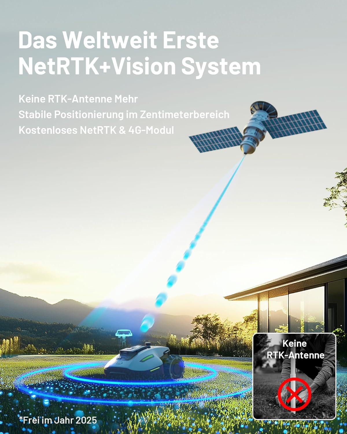 MAMMOTION YUKA Mini 700 Mähroboter ohne Begrenzungskabel, NetRTK+Vision, Keine RTK-Antenne erforderlich, Auto-Kartierung, Empf. 700m², Max. 1100m², mit 4G-Modul, 50% Steigung