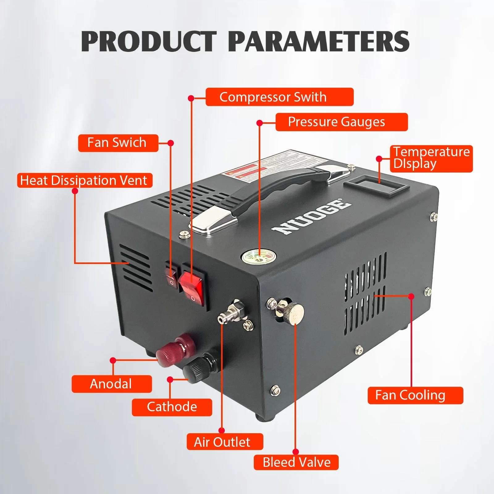 NUOGE Pcp Air Compressor,4500Psi 12V DC or 110V AC W/Converter Paintball/Scuba Tank Compressor Pump