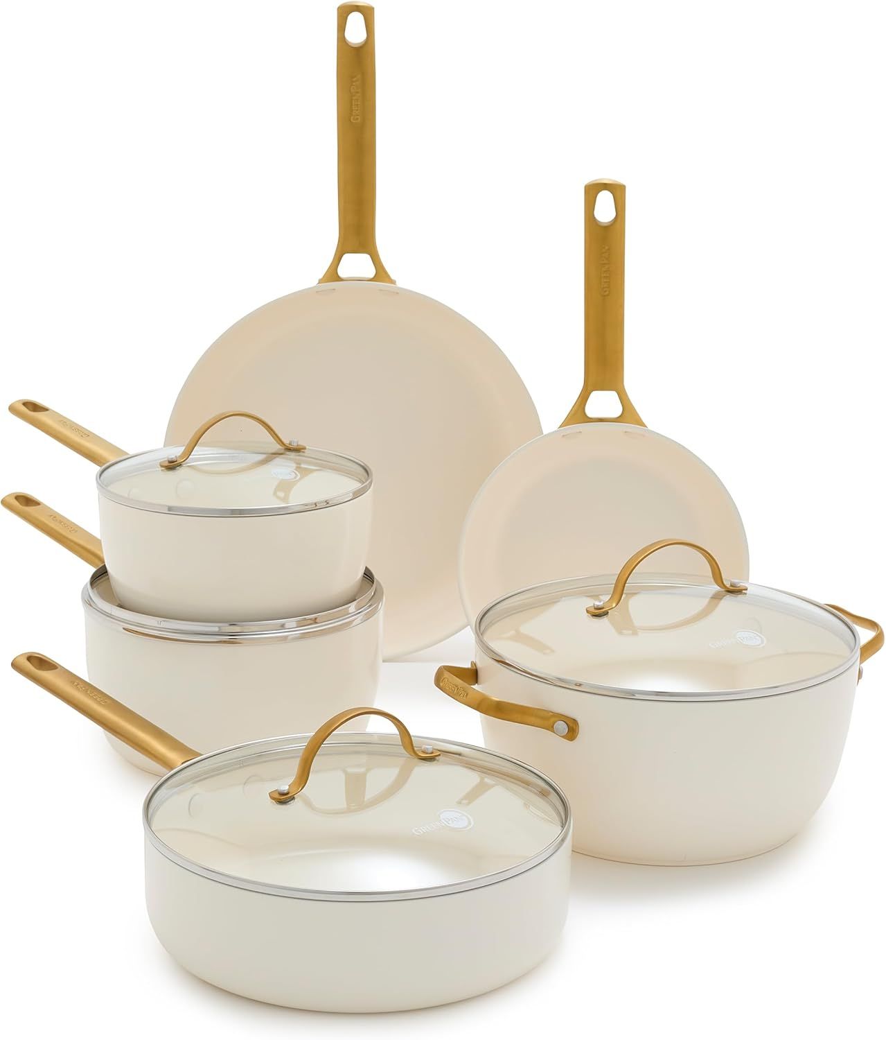 GreenPan Padova 10-Piece Ceramic Nonstick Cookware Set, Induction Compatible, Cream White
