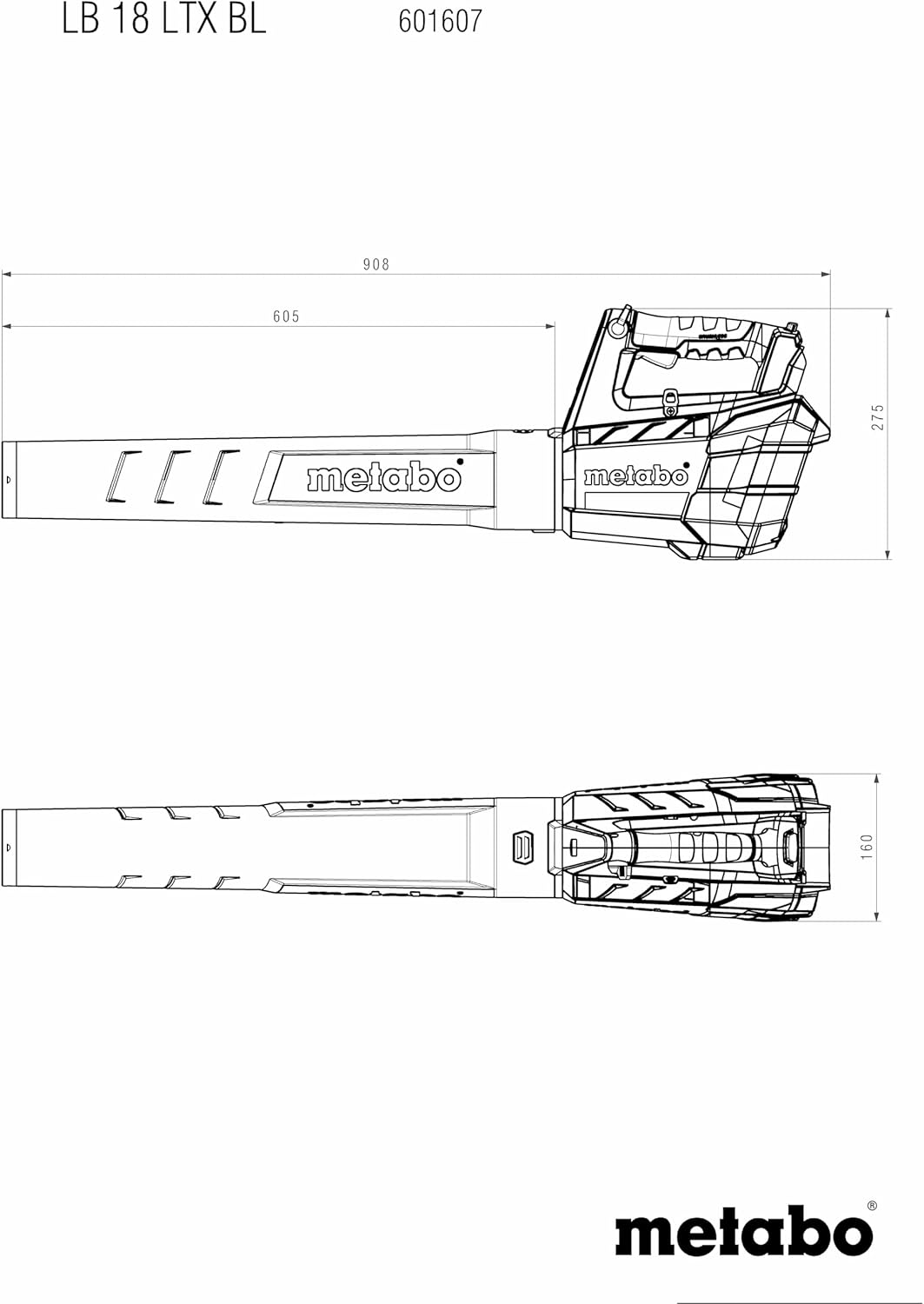 metabo Akku-Laubbläser LB 18 LTX BL – 601607850 – 18 V – Leiser Akku-Laubbläser mit starkem Motor und konstanter Blaskraft – Ohne Akku und Ladegerät, Grün