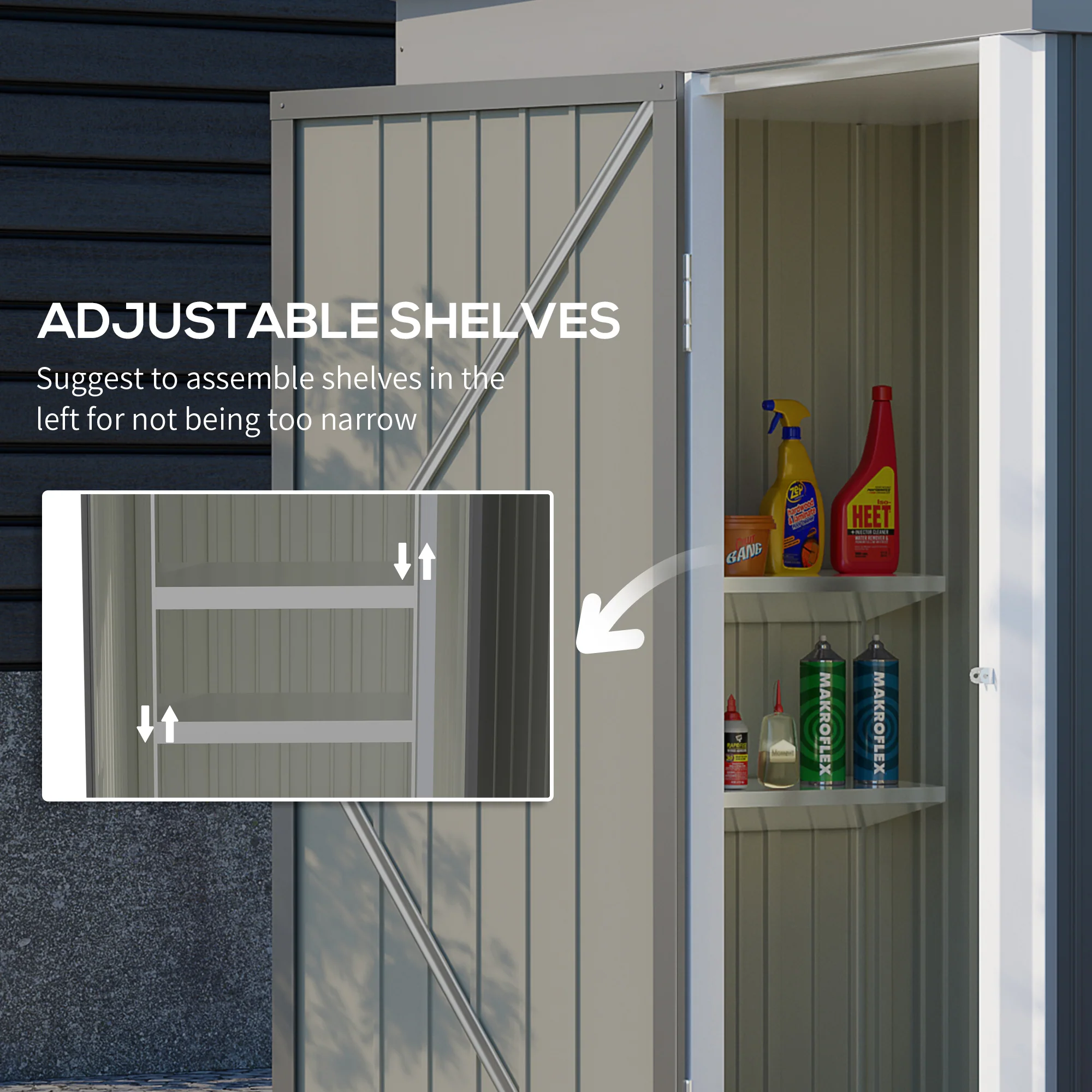 2025 Outsunny Stalen Tuinhuis, Klein Lean-to Fiets- en Tuingereedschap Schuurtje, 5x3 ft, Grijs
