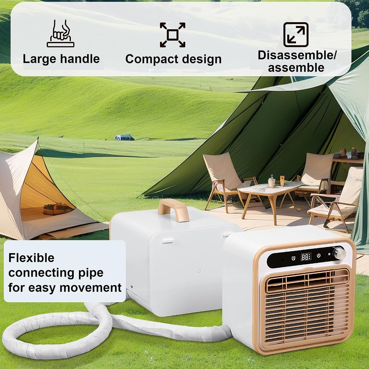 Tragbare Klimaanlage, 5000 BTU Smartes Kühlgerät mit Touch-Steuerung und 12H Timer, ideal für Schlafzimmer, Büro, Wohnmobil, leises Split-Design für Multi-Szenen-Nutzung