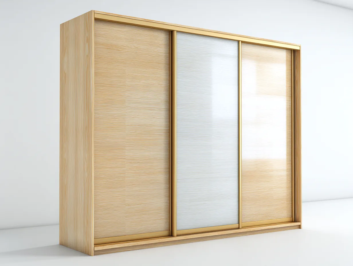 Kleiderschränke mit Schiebetüren-Holz-Glas-220x65x212 cm-Natur-Weiß-Moderner Stil