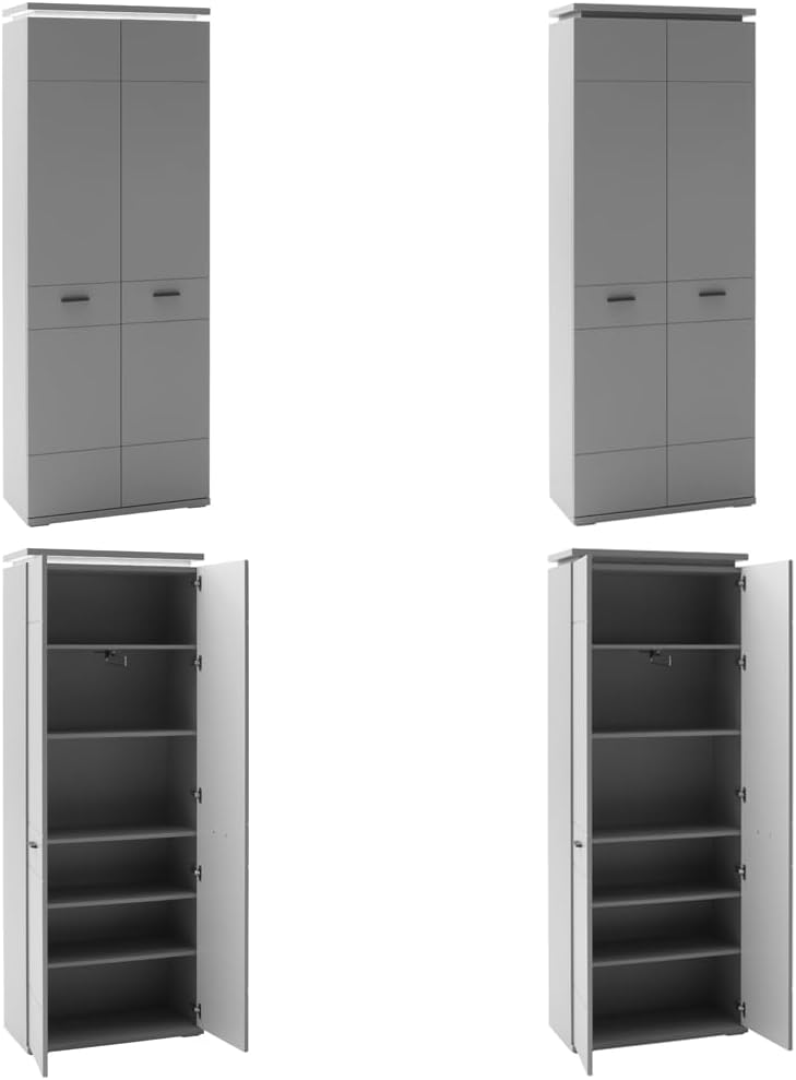 Lomadox Garderoben-Set 6-teilig mit LED-Beleuchtung in grau | Flurgarderobe in Arktis Grau, modern