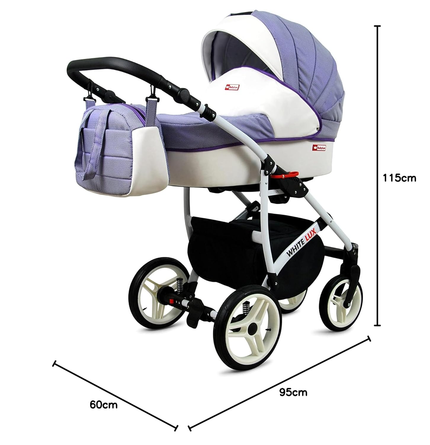 BabyLux® Bambimo Kinderwagen Set 3 in 1 - White Lux - incl. Babywanne, Buggy Sportsitz, Auto-Babyschale - Autositz - Kinderwagenset - Kombikinderwagen mit Wickeltasche, Regenschutz usw.