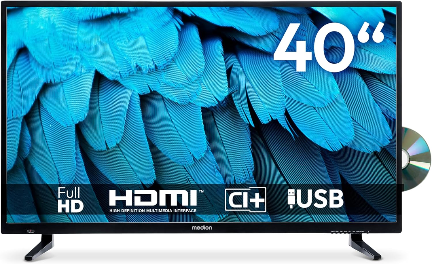 MEDION 100,3 cm (40 Zoll) Full HD Fernseher (integrierter DVD-Player, Triple Tuner Receiver DVB-T2 DVB-C DVB-S2, 2 x HDMI, USB, Sleeptimer, Mediaplayer, VESA, CI+, MD 840001)