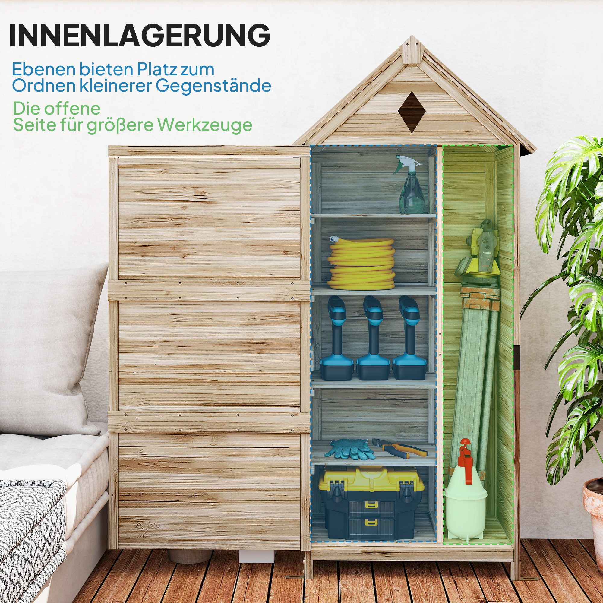 Tuinschuur met 4 Planken, Opslagschuur van Hout, Waterdicht Asfaltdak, 80 x 49 x 170 cm, Lichtbruin