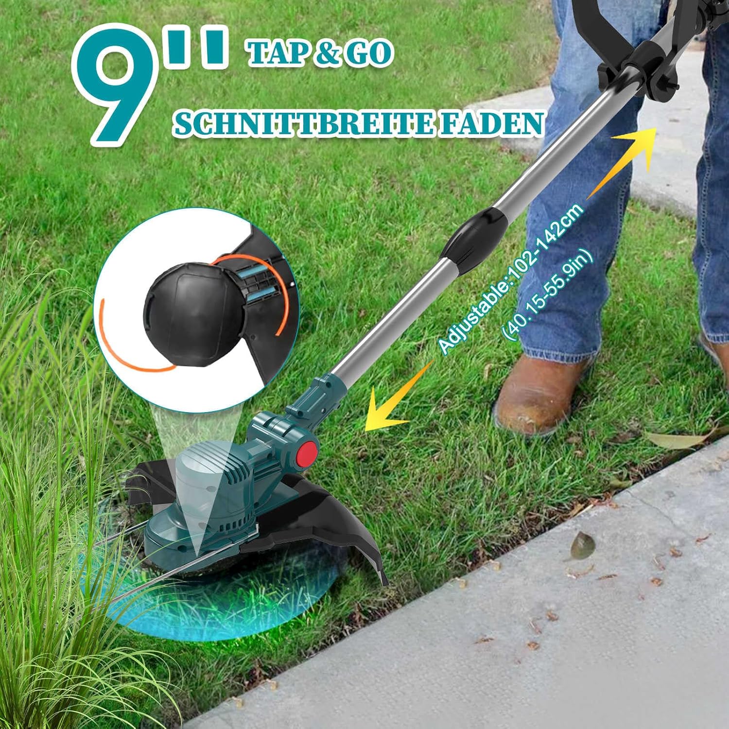 Hengriacly Rasentrimmer mit Akku 21V, Akku Rasentrimmer für Makita Akku, Rasentrimmer mit Unkrautbürste, Freischneider akku, Motorsense Akku- Inkl. 2X4.0Ah Akku & Ladegerät, 750W Bürstenloser Motor