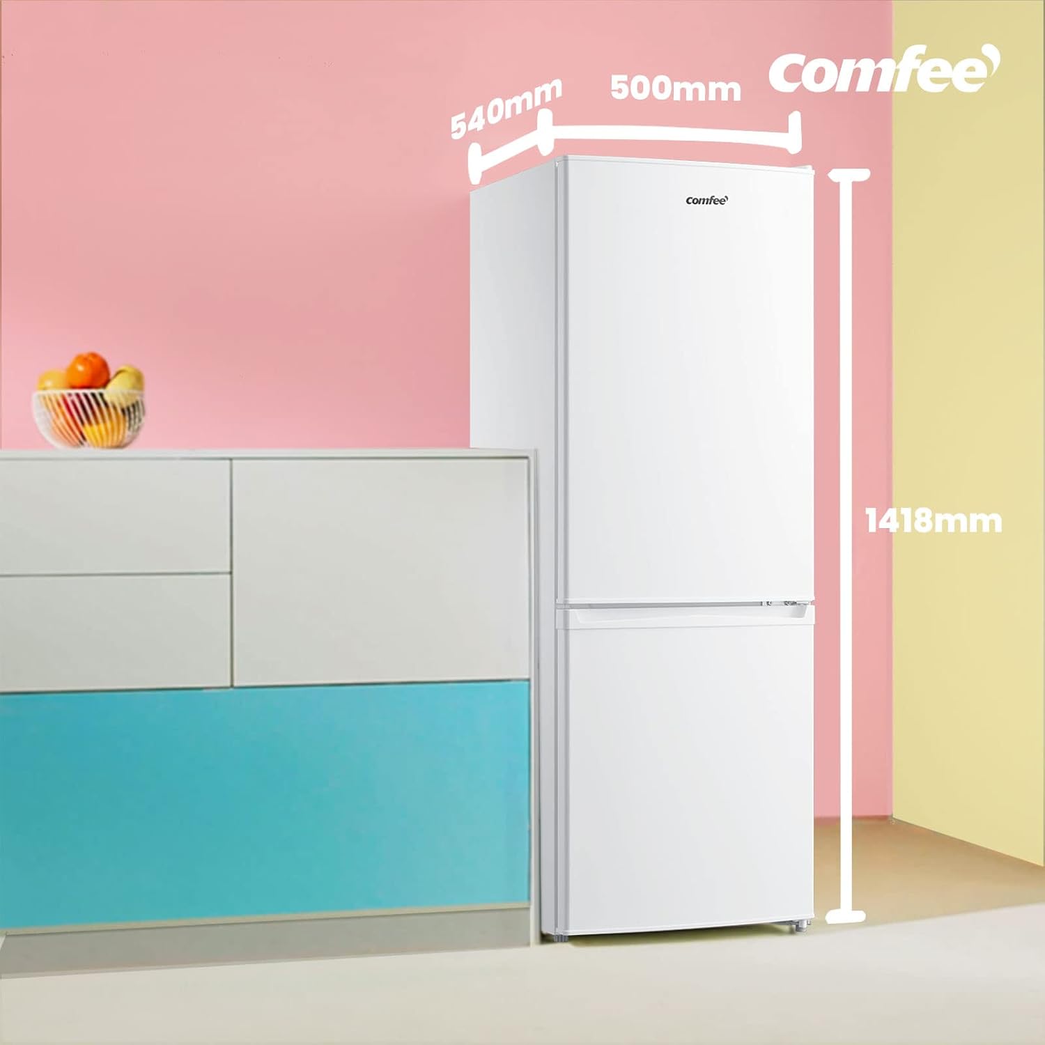 Comfee RCB169DK2(E) Fridge/Freezer Combination, 150 cm Height, Low Frost, Adjustable Fridge Temperature, LED Light, 195 kWh per Year, Fridge Capacity 115 L, 59 L Freezer, Black