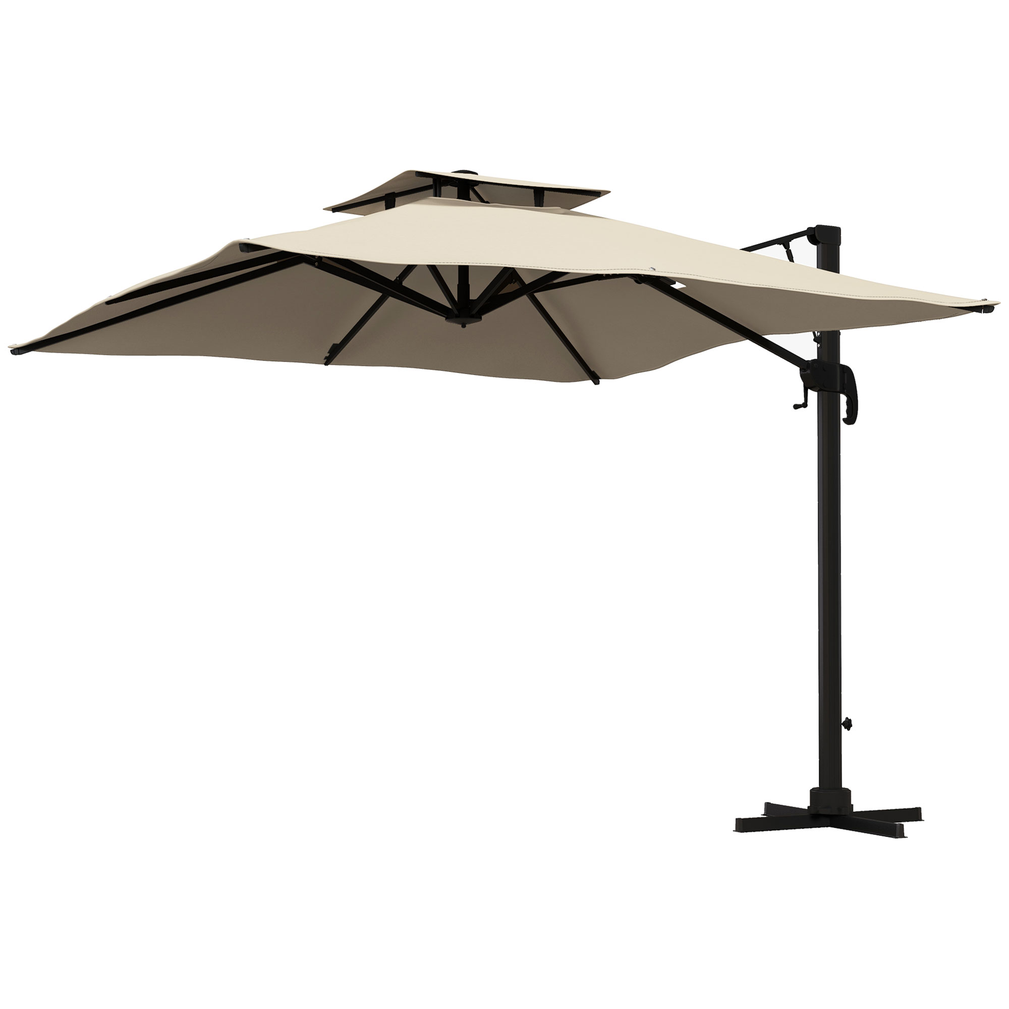 Outsunny Zweefparasol 2.94x2.94, Aluminium, Khaki