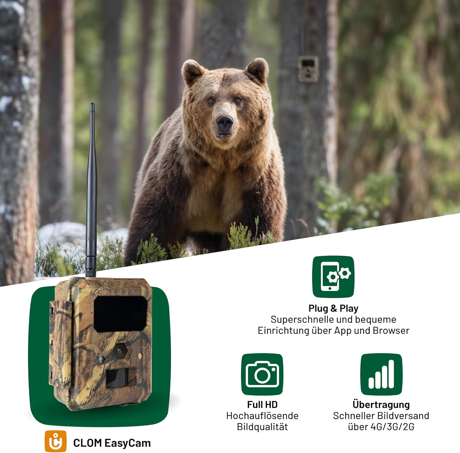 ICU CLOM EasyCam Outdoor Wildkamera – 50° Erfassungswinkel, 16GB SD-Karte, 4G/LTE Verbindung, Bewegungsmelder & App-Steuerung für Jagd & Überwachung