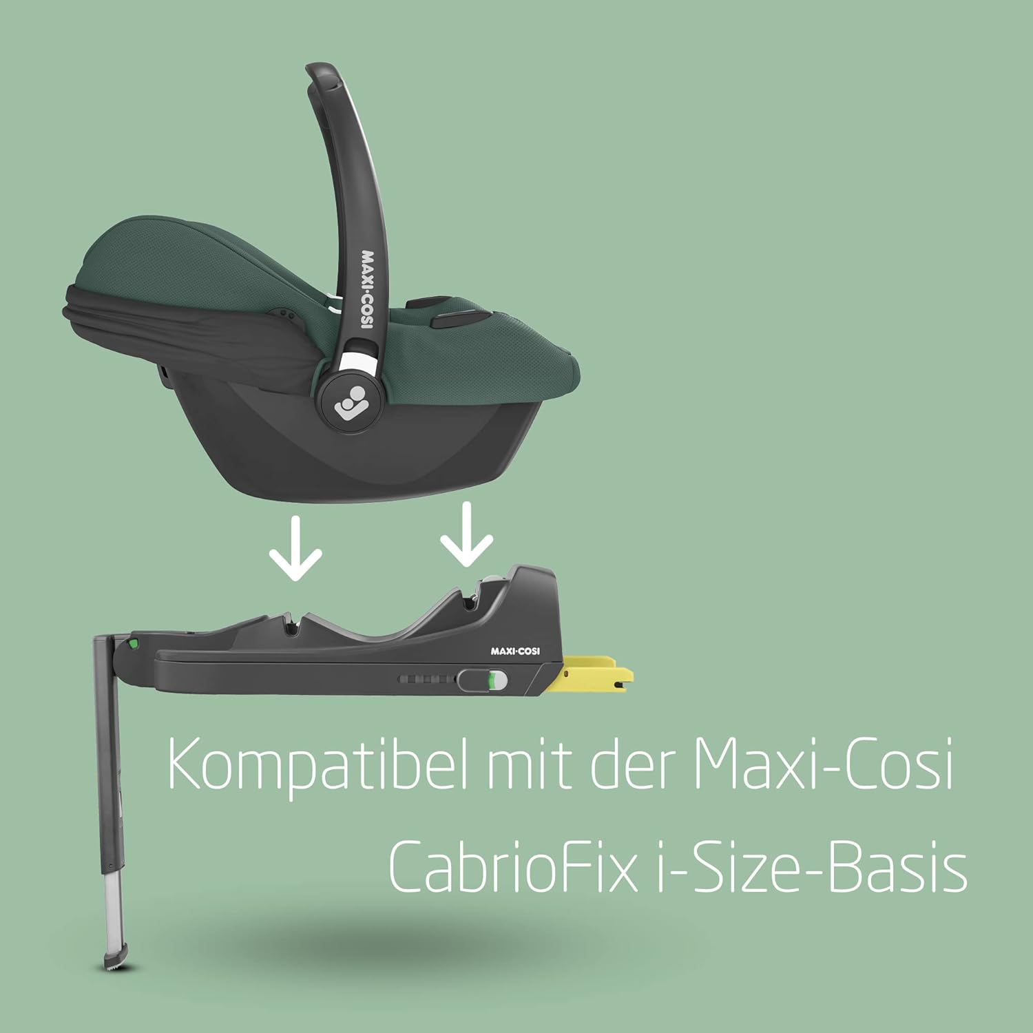 Maxi-Cosi CabrioFix i-Size, Babyschale, 0–12 Monate, max. 12 kg, leichter i-Size Kindersitz (3,2 kg), Sonnenverdeck, gepolsterter Sitz, für viele Maxi-Cosi Kinderwagen, Essential Green