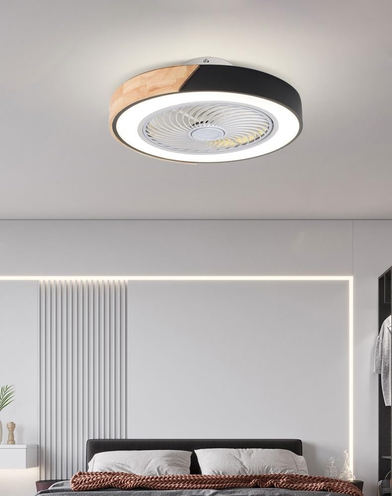 Holz Deckenventilator mit Beleuchtung LED Licht, Moderne Invisible Fan Deckenleuchte Dimmbar, Timer Leise Ventilator lampe, Deckenlampe für Wohnzimmer Schlafzimmer Kinderzimmer