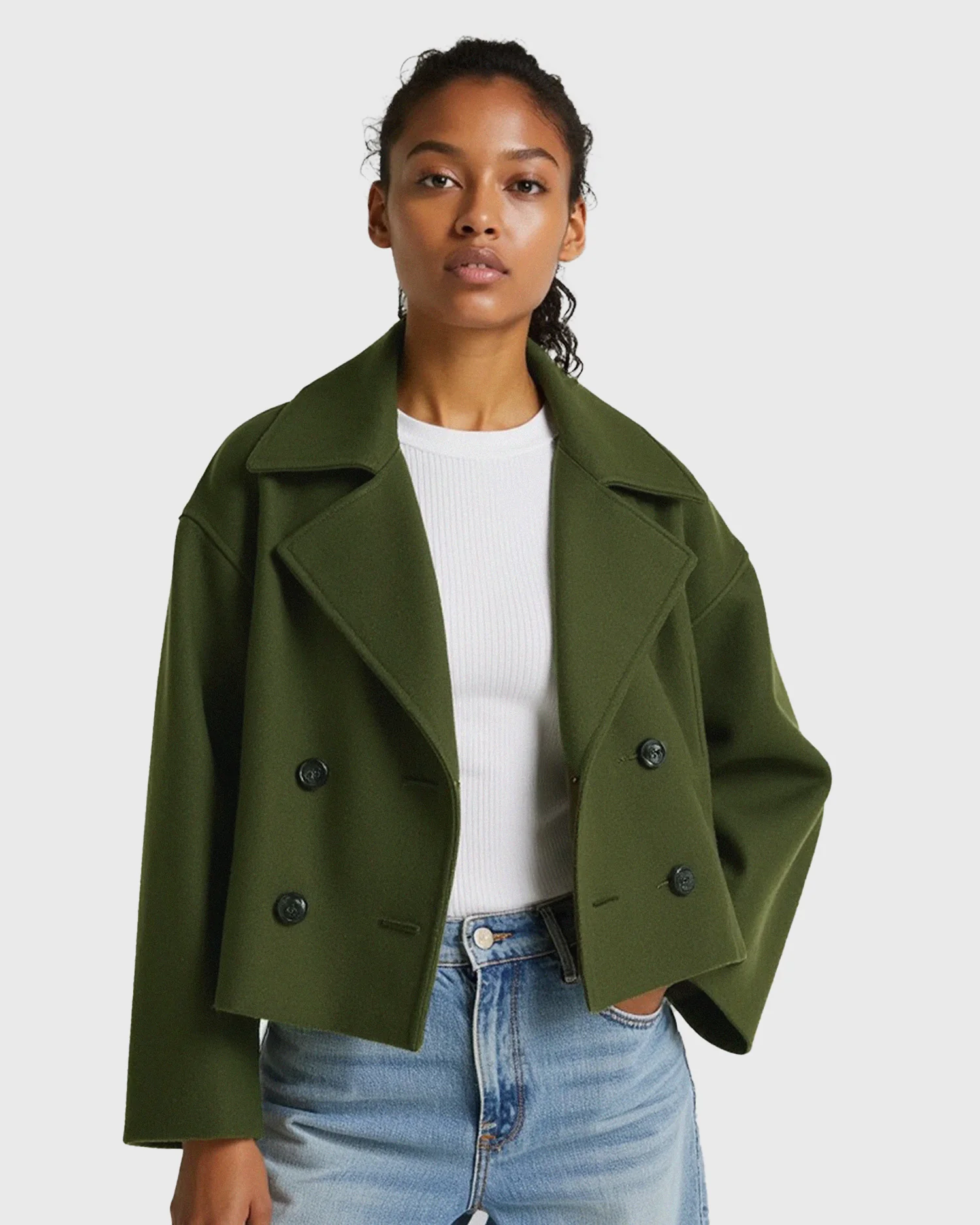 Strukturierte Kurzjacke f��r Damen mit Doppelknopfleiste
