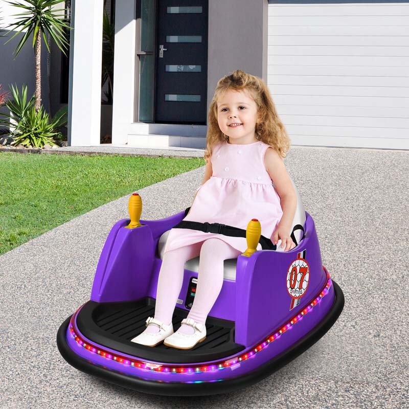 12V Toddler Bumping Car, Battery Powered Baby Ride on Bumper Car with Dual Joysticks, Flashing LED Light & 360 Degree Spin