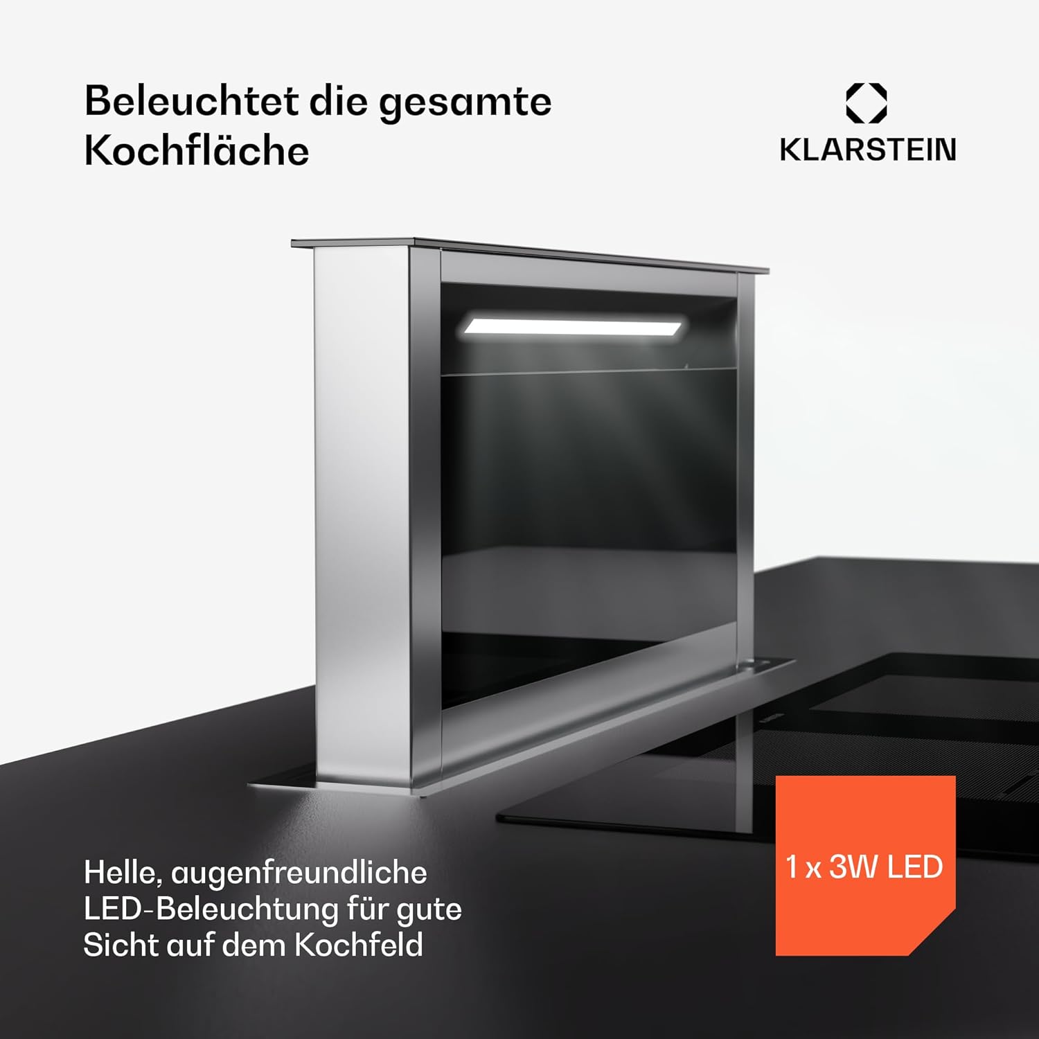 Klarstein Downdraft-Dunstabzugshaube, Versenkbare Abzugshaube, Leise Dunstabzugshauben mit Filter, Dunstabzugshaube 60cm, Umluft/Abluft Dunsthaube mit 10 Stufen, Dunstabzug 576 m³/h Luftstrom