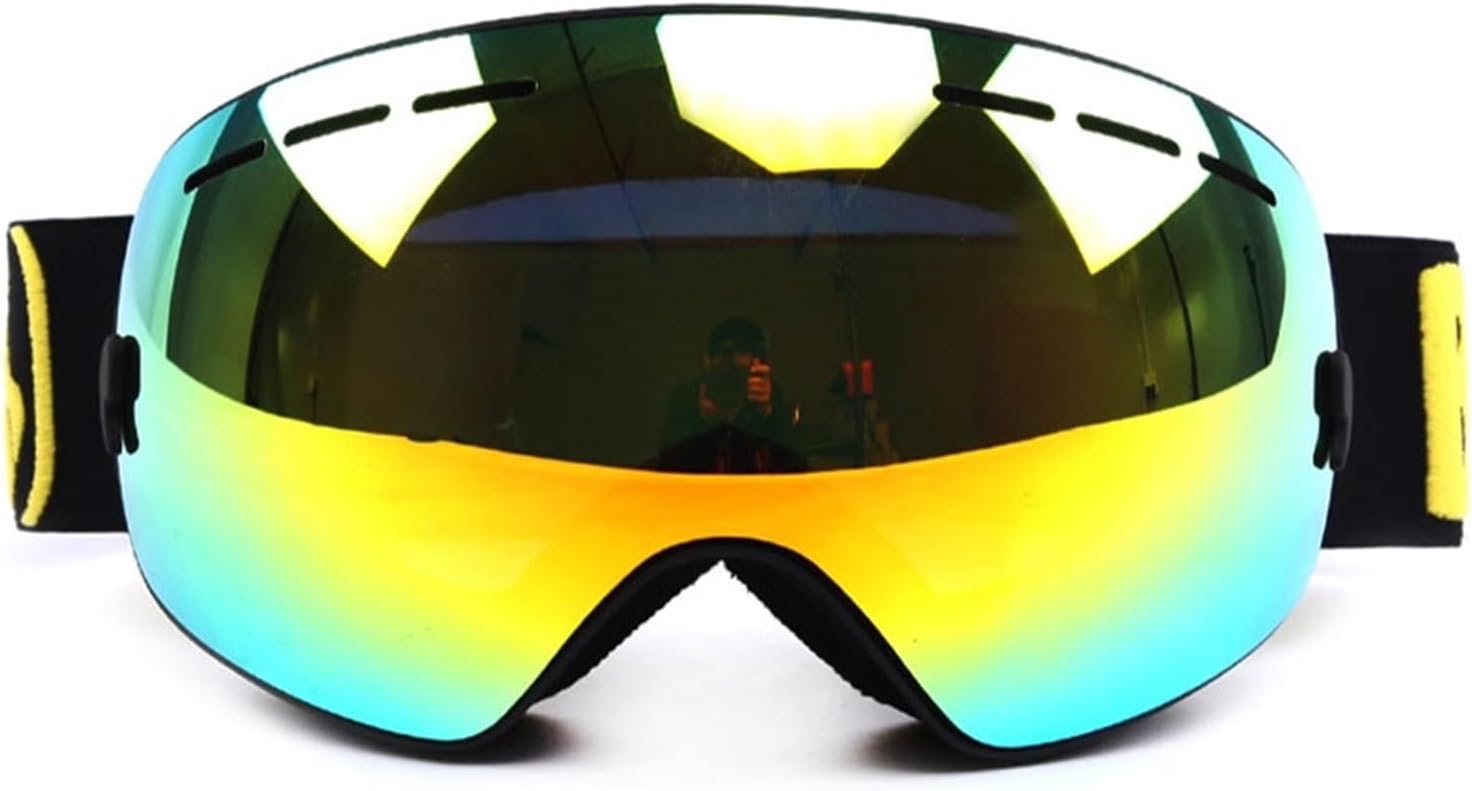 Skibrille, doppelschichtig, UV400-beschlagfrei, sphärische Skispiegelbrille, Skifahren, Herren/Damen, Schneebrille 3100 + Linsenetui-Set, Schutzbrille für den Außenbereich (Farbe: Rahmen grün) (
