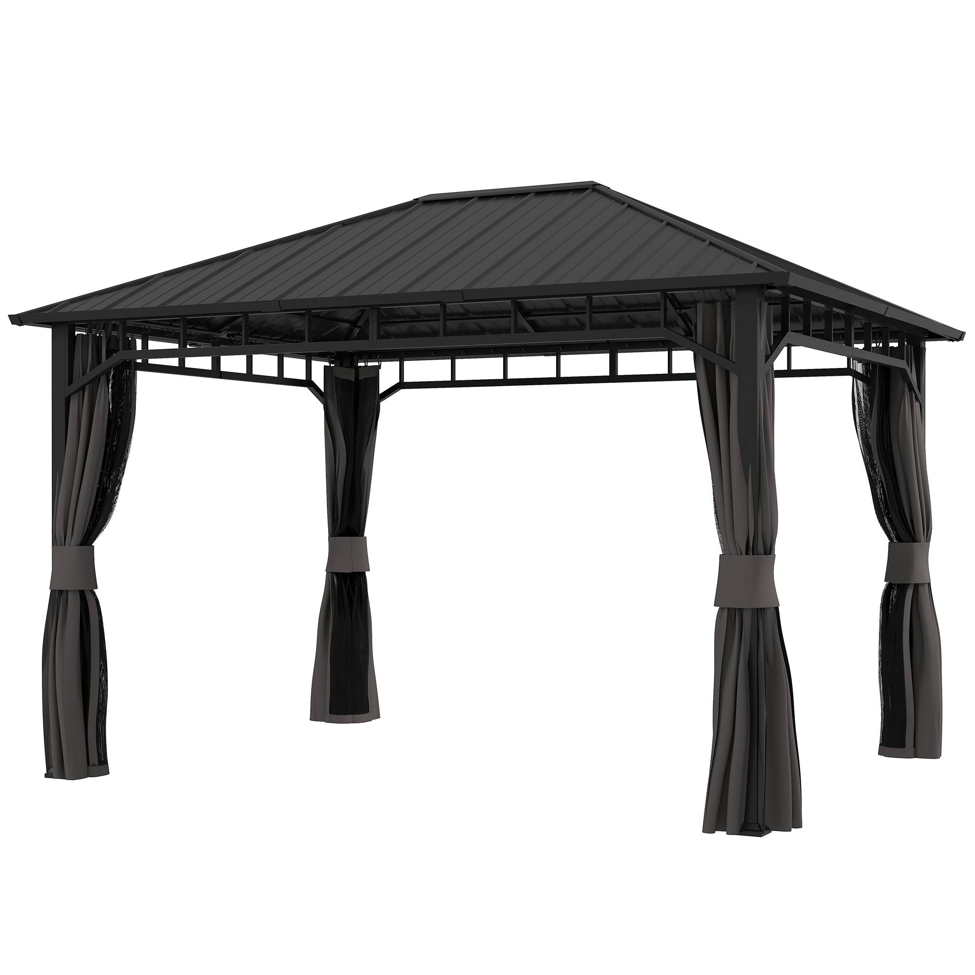 Tuinpaviljoen, Metalen Paviljoen, Waterdicht, UV-bestendig, Terraspaviljoen met Netwanden en Gordijnen, Donkergrijs