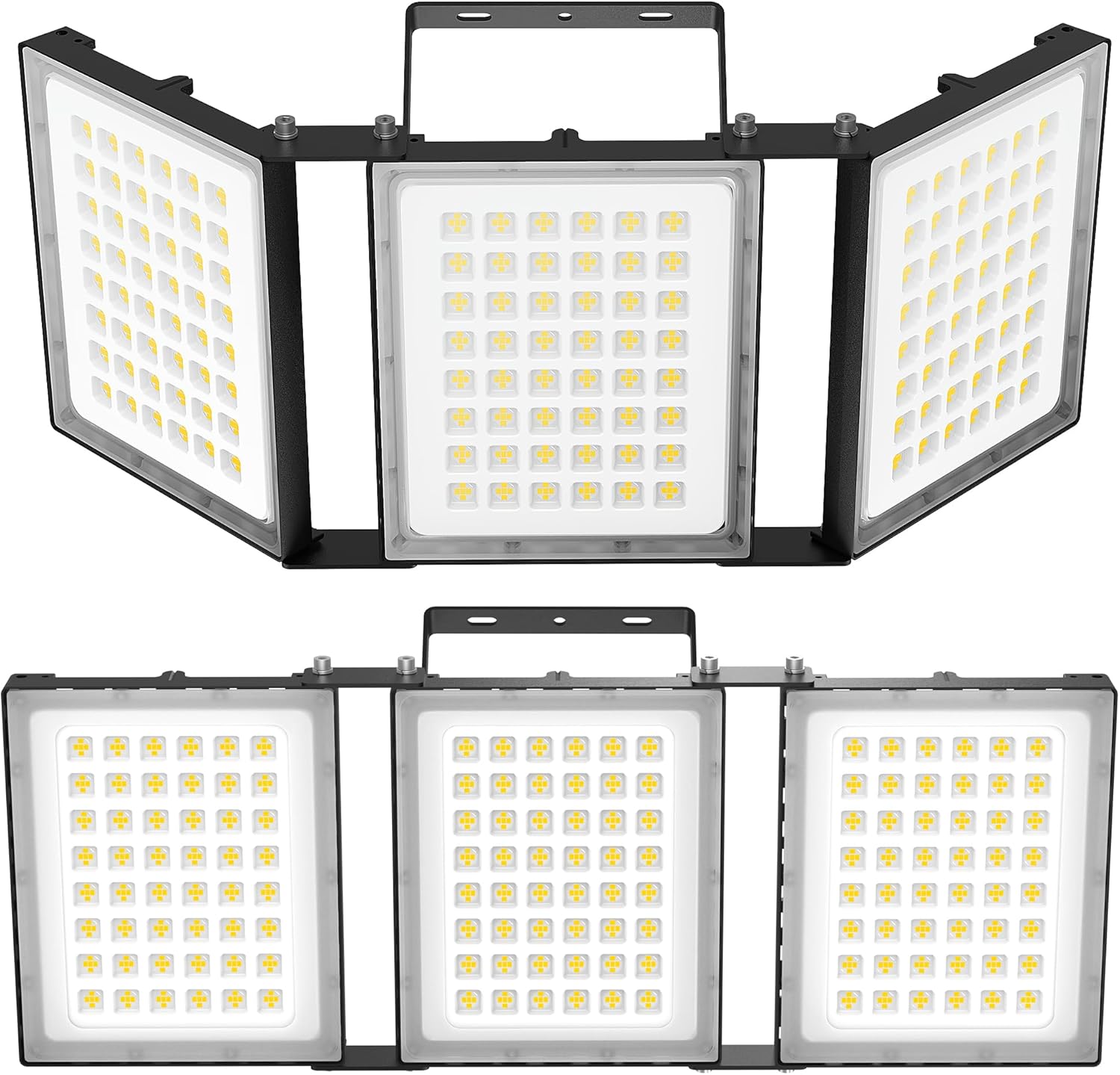 SOLLA-2025 Lite 480W LED Außenflutlicht, 48000LM, 6000K Tageslichtweiß IP66 Wasserdicht, 3 Köpfe Verstellbares Außen-Sicherheitsbeleuchtung für Parkplätze, Höfe, Spielfeld-Schwarz-2 Pack