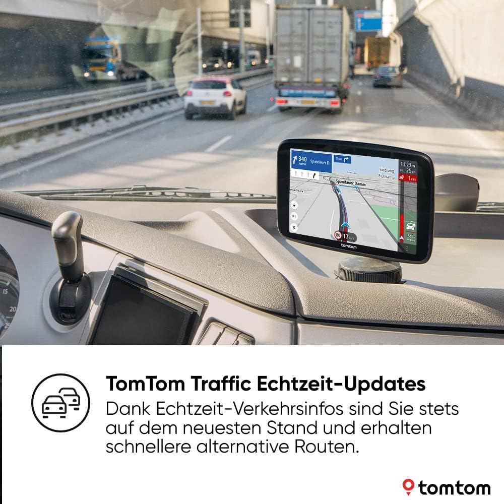 TomTom LKW Navi GO Expert Plus (7 Zoll-Display, Routenführung und POIs für große Fahrzeuge, TomTom Traffic inklusive, Weltkarten, Echtzeitwarnungen zu Beschränkungen)