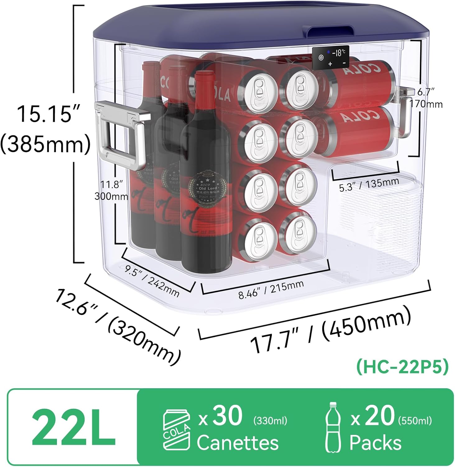 BINGI Glacière Electrique Voiture 22L Silencieuse (≤45dB) Réfrigérateur de Voiture à Compression -18°C à +15°C, 12V/24V/220V, Pour Van, Camion, Bateau,Voiture, Maison, Dortoir, Pique-nique, Camping