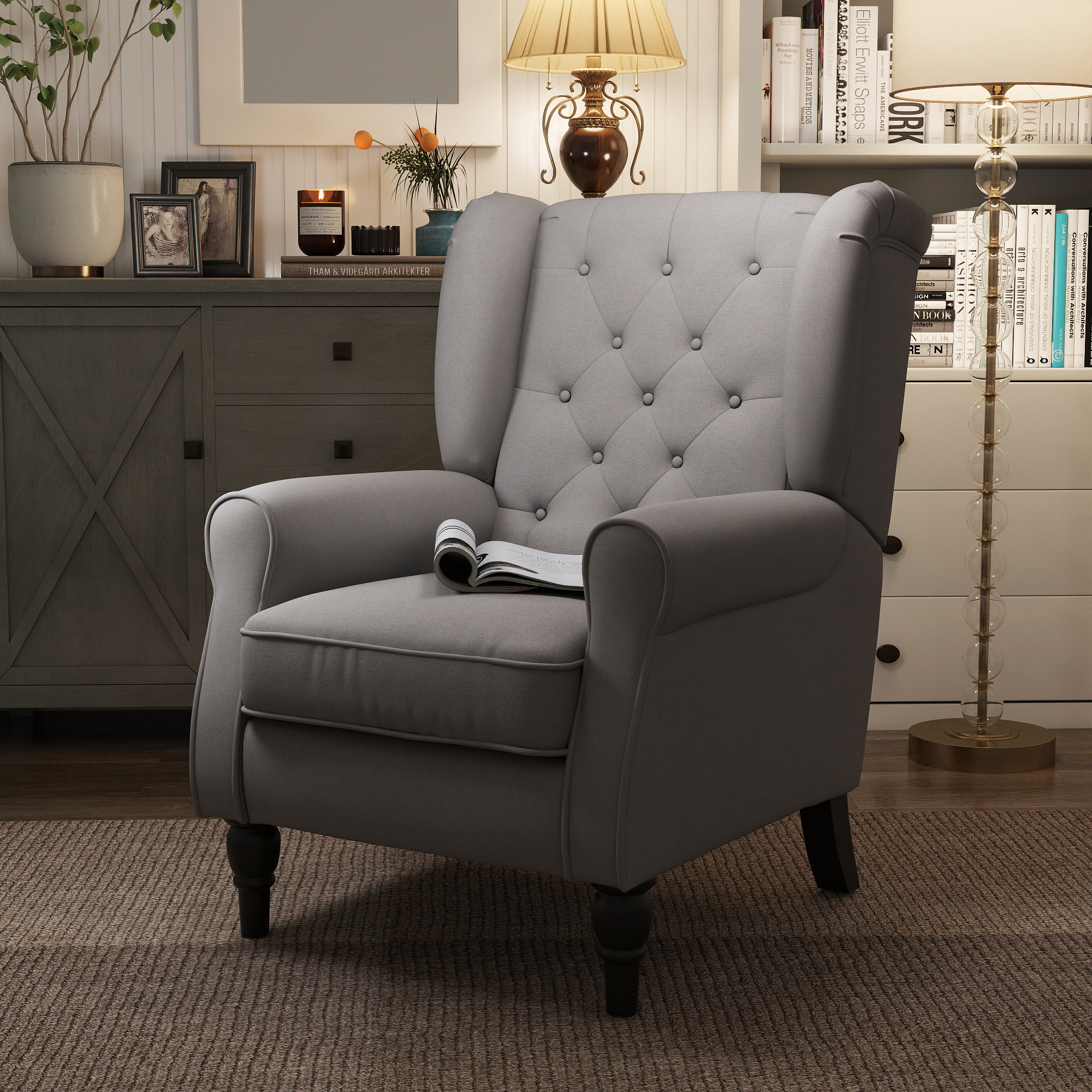 Elegante Oorfauteuil, Dik Gepolsterd, Afneembare Hoes, 74 x 86 x 102 cm, lichtgrijs