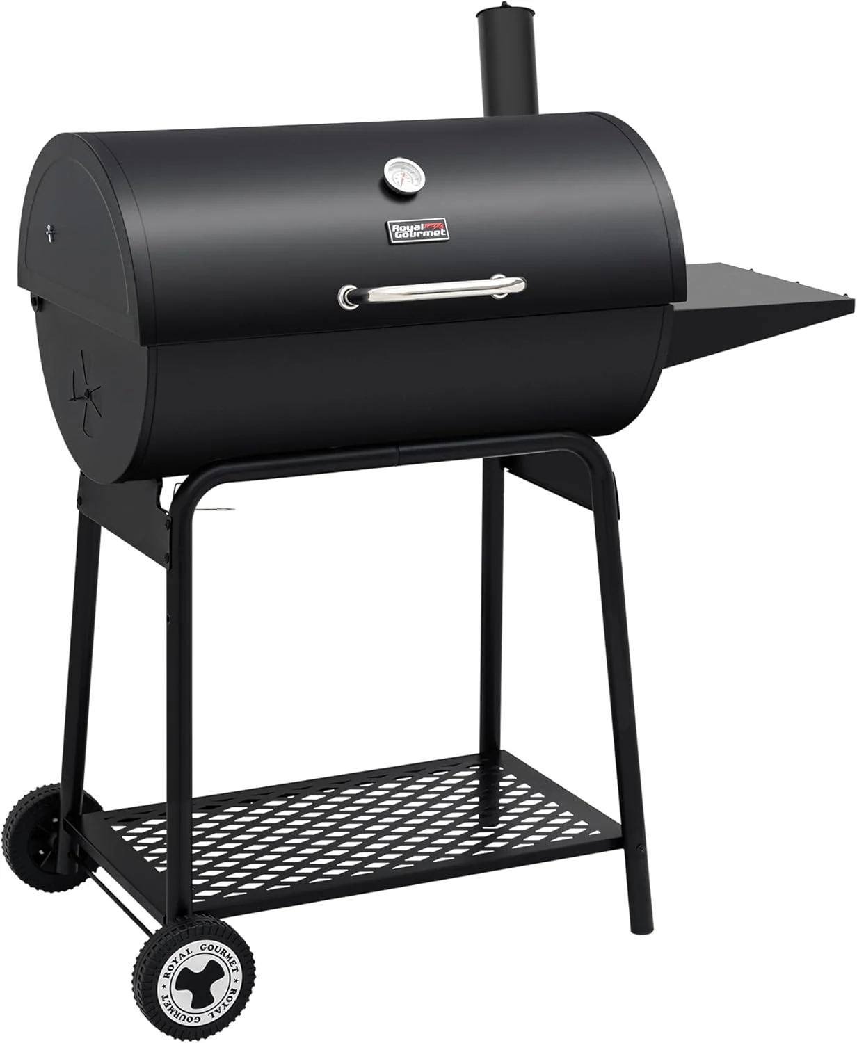 2025 Royal Gourmet CC1830 30-calowy grill węglowy ze stolikiem bocznym, grill zewnętrzny o powierzchni do gotowania 627 cali kwadratowych do ogrodu, na patio i na imprezy, czarny