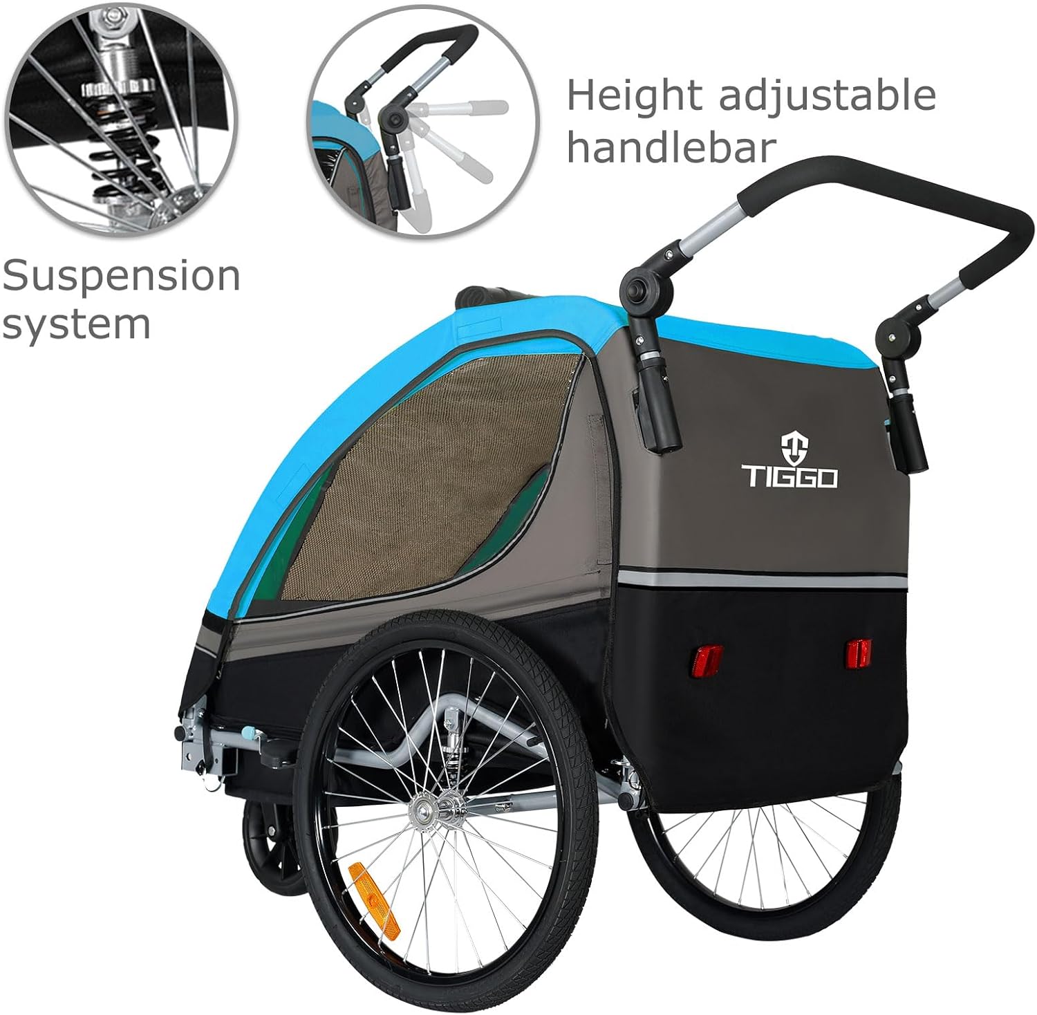 Tiggo S2 Kinderanhänger mit Federung Jogger 2 in 1 Kinder Buggy fahrradanhänger Anhänger 360° Drehbar