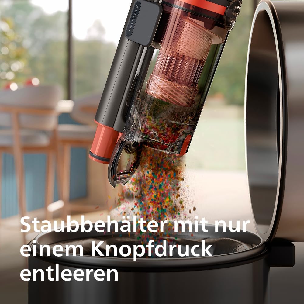 SpeedPro Max Kabelloser Stielstaubsauger 7000 Serie, Für Tierhaare, 360° Kraftvolle Saugkraft, Max. 80 Min., Verwicklungsfrei, Für Teppiche und Hartböden, 4 LED-Aufsätze (XC7065/01)