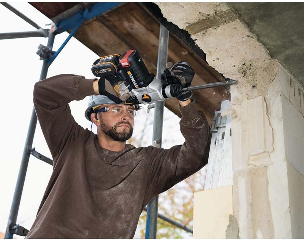 WORX NITRO WX380 Akku-Bohrhammer 20V - zum Bohren, Hammerbohren & Meißeln - bürstenloser Motor - stufenlose Drehzahleinstellung - verschiedene Stoff kompatibel - inkl. 2x4Ah Akkus & Schnellladgerät