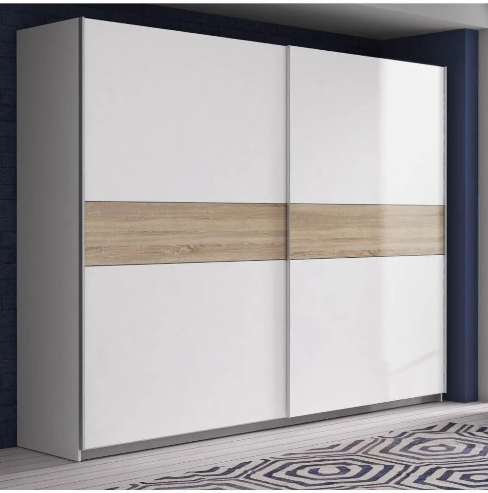 Armario Winter 270 cm – Puertas Correderas – Estilo Nórdico – Interior con Estantes, Barras y Partidores – 270x61x210 cm Armario Grande para Dormitorio (Blanco)