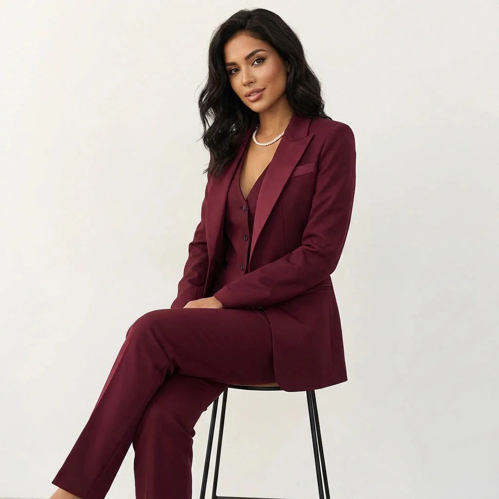 Damen Hosenanzug 3-teilig Set mit Blazer Weste und Stoffhose | Elegantes Business Outfit f��r B��ro und Events