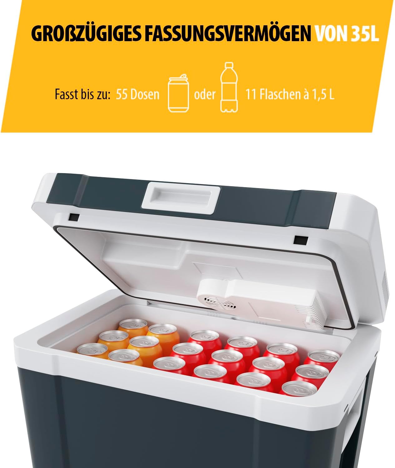 Tristar Thermoelektrische Kühlbox - 35 L - Geeignet für 2-L-Flaschen - Ideal für Camping und Lange Reisen - 12- und 230-V-Steckdosen - ECO- & MAX-Modus - Kühlt & wärmt - KB-7535