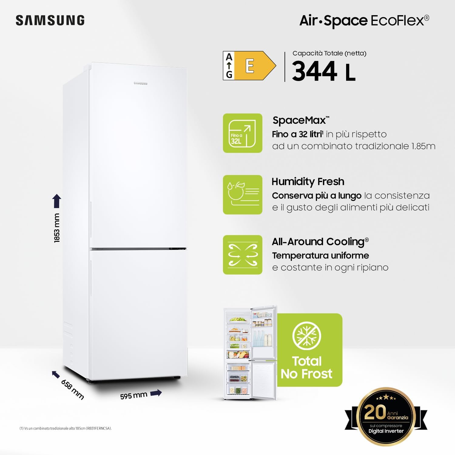 Réfrigérateur Combiné 60cm 344l Nofrost, Blanc - RB33B610EWW