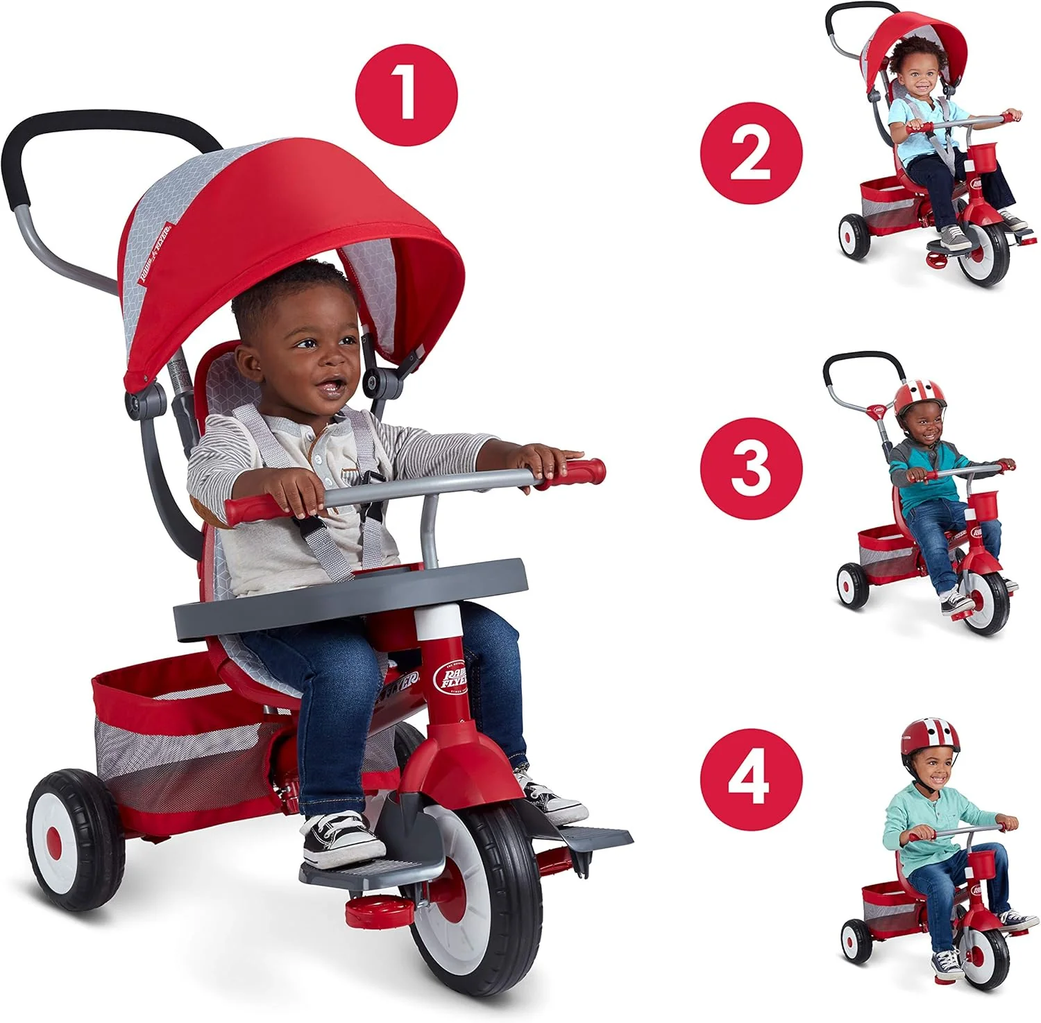 Radio Flyer 4-in-1 Stroll 'N Trike, Loopfiets voor Peuters, Rode Driewieler voor Kinderen van 1-5 Jaar, Peuterfiets
