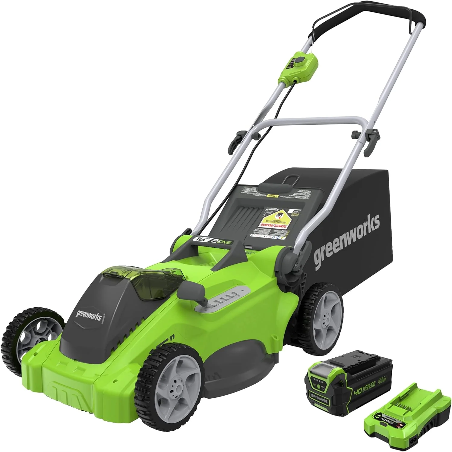 Greenworks 40V 16" snoerloze elektrische grasmaaier, 4,0Ah accu en lader inbegrepen