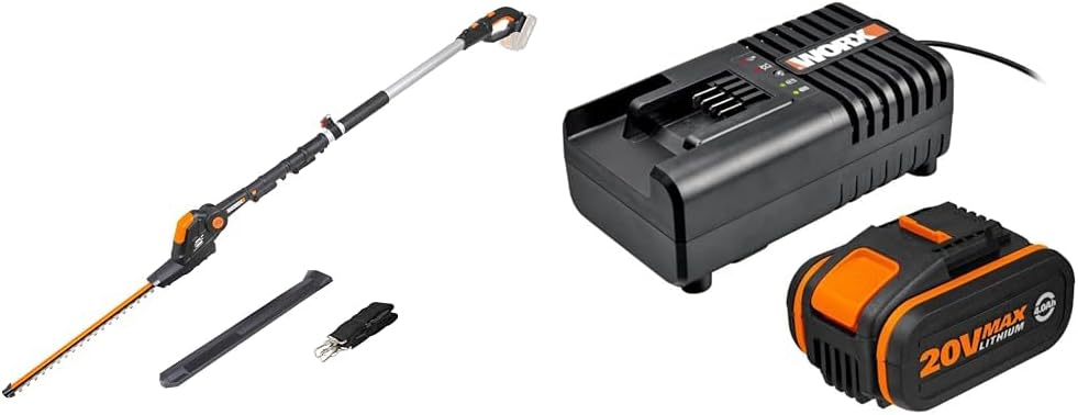 WORX WG252E.9 Akku Teleskop Heckenschere - 45cm Schnittbreite - 10-Fach Verstellbarer Teleskopstiel bis 3,20 Meter Hhe - PowerShare kompatibel - Ohne Akku & Ladegert