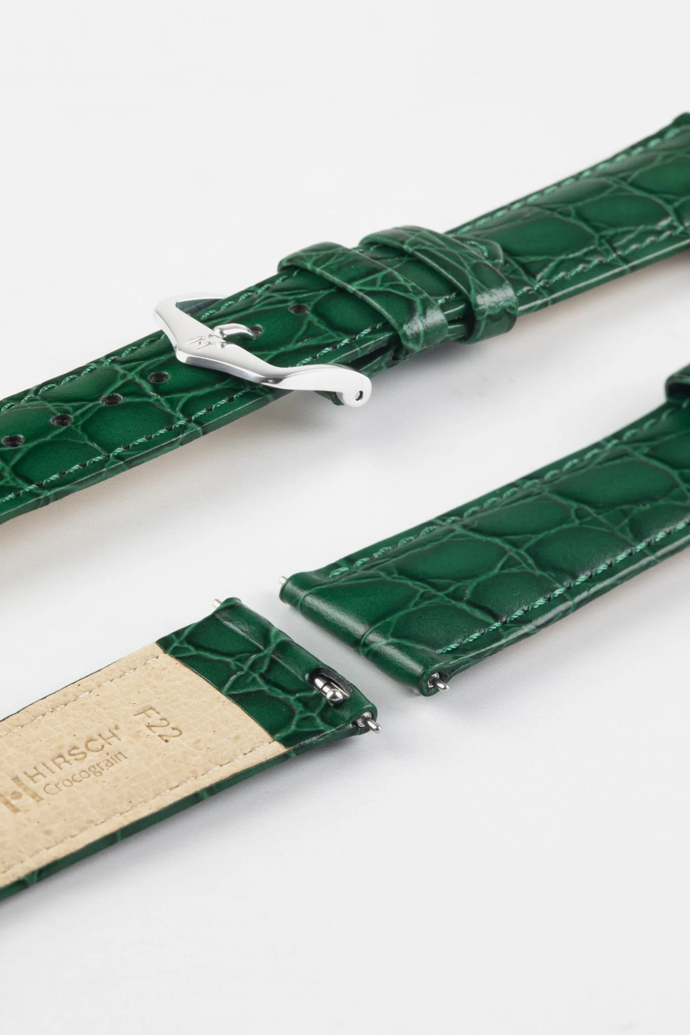 Hirsch CROCOGRAIN Crocodile Embossed Leather Watch Strap in GREEN