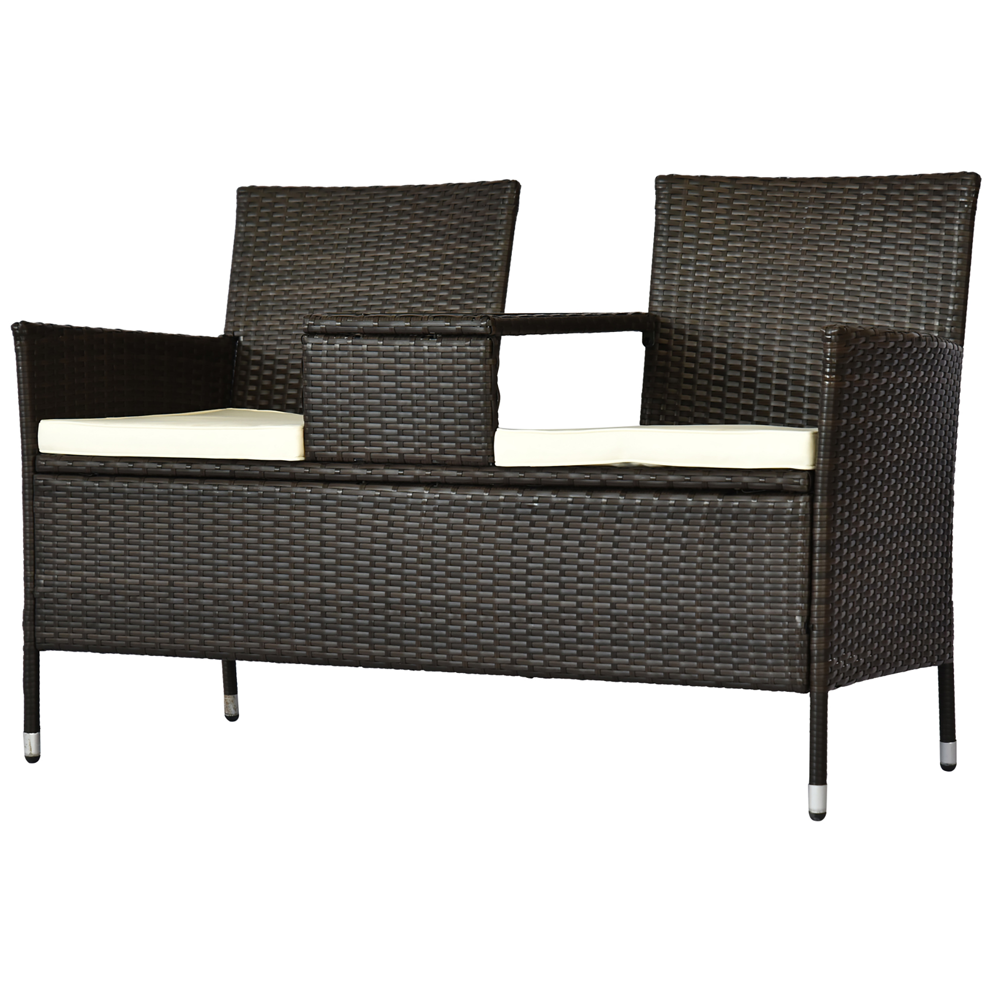 Poly-rotan tuinbank met tafel tuinbank bank 2-zits staal bruin