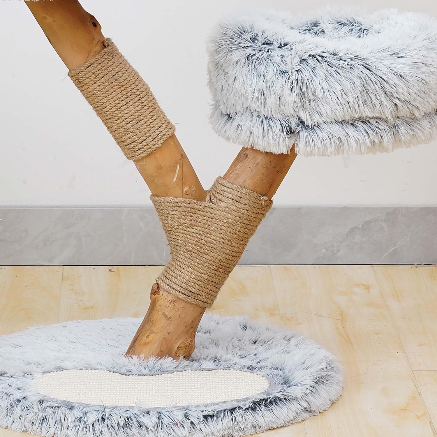 Fudajo Designer Krabpaal in Takontwerp 130 cm hoog, Kattenkrabpaal met Pluche en Sisal, Klimboom voor Katten, Kattenboom met Hanggemat