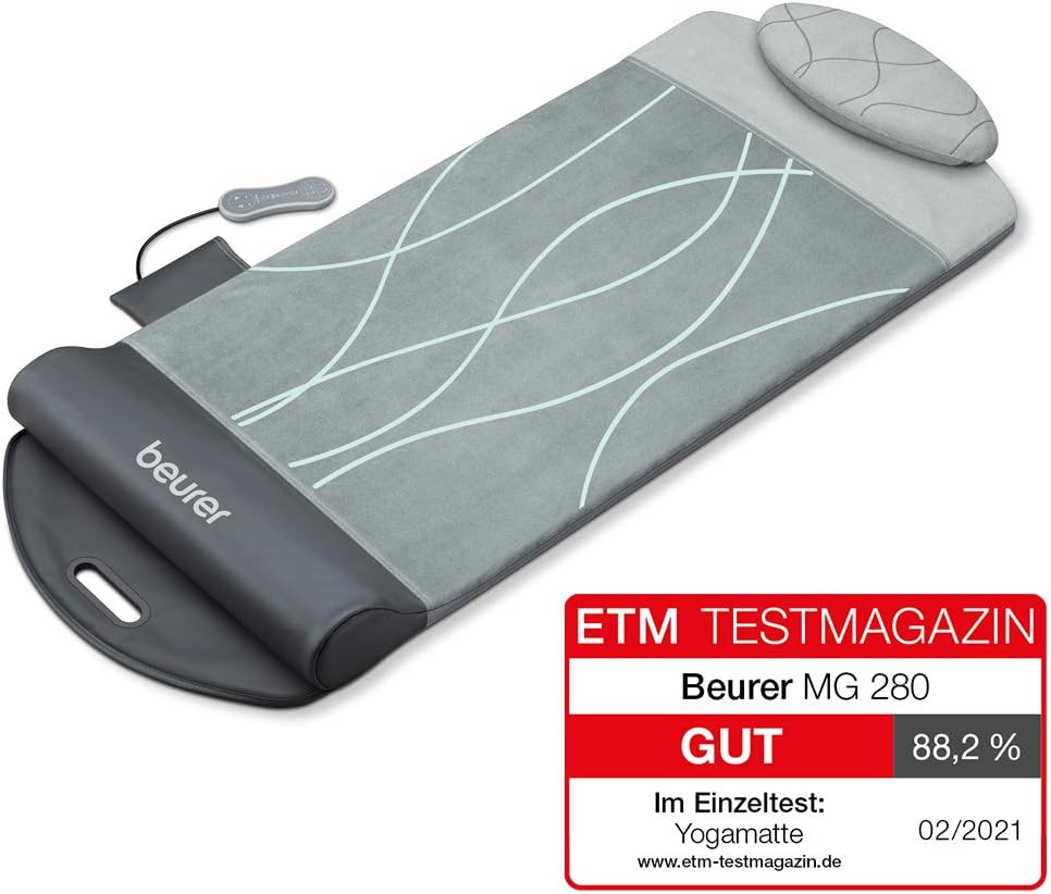 Beurer MG 280 Yoga- und Stretchmatte, zur Dehnung der Muskulatur und Entspannung, Massagematte für Nacken, Schultern und Rücken, faltbar, 1 Stück (1er Pack), Grau