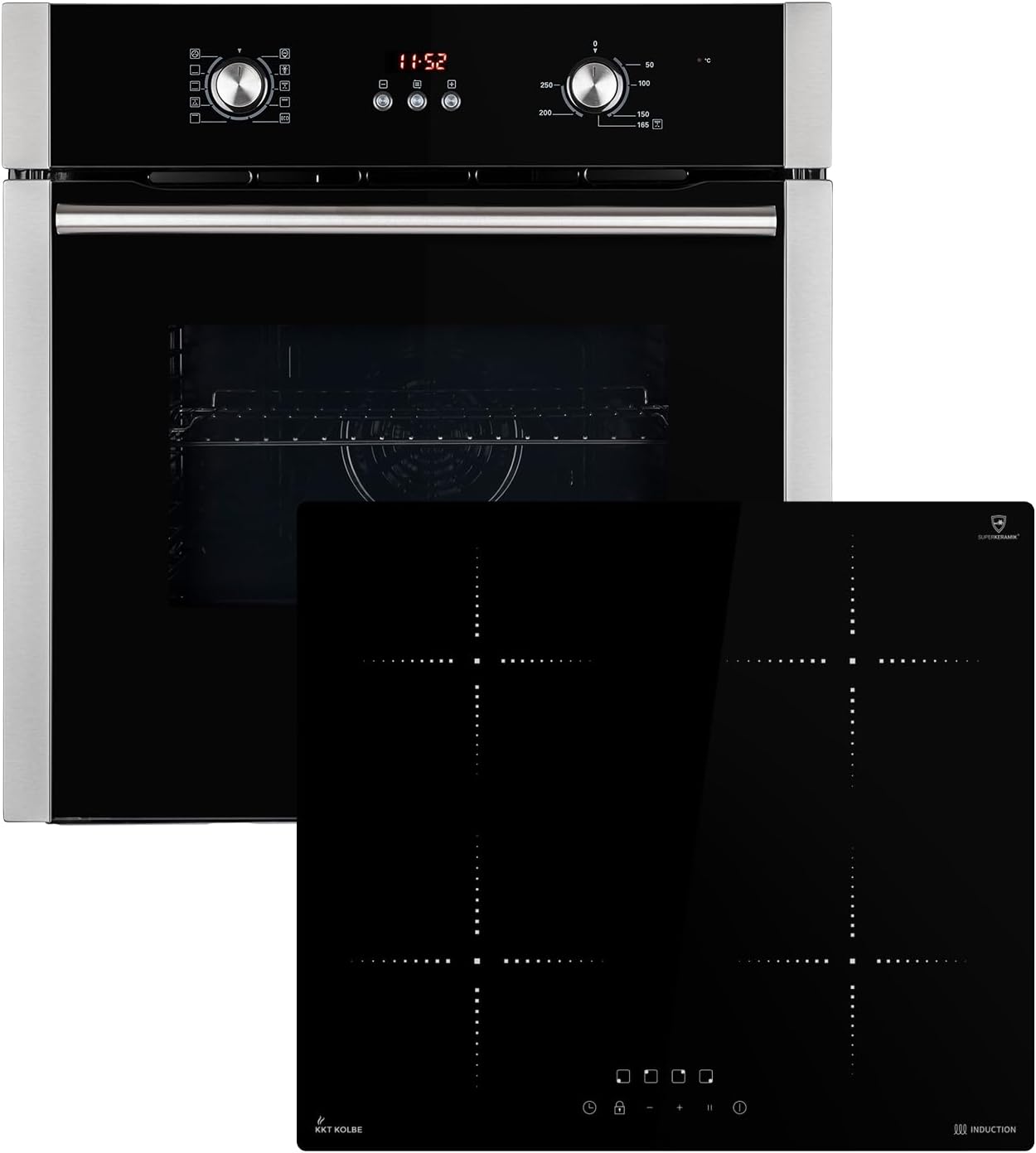 Autarkes Herdset: 60cm Einbaubackofen BO8805SS + 59cm Kochfeld CH5901RL | Grill | Heißluft | Automatik-Timer | 2-fach Wärmeschutzverglasung | Kindersicherung | Knebelbedienung | SET8805CH59RL